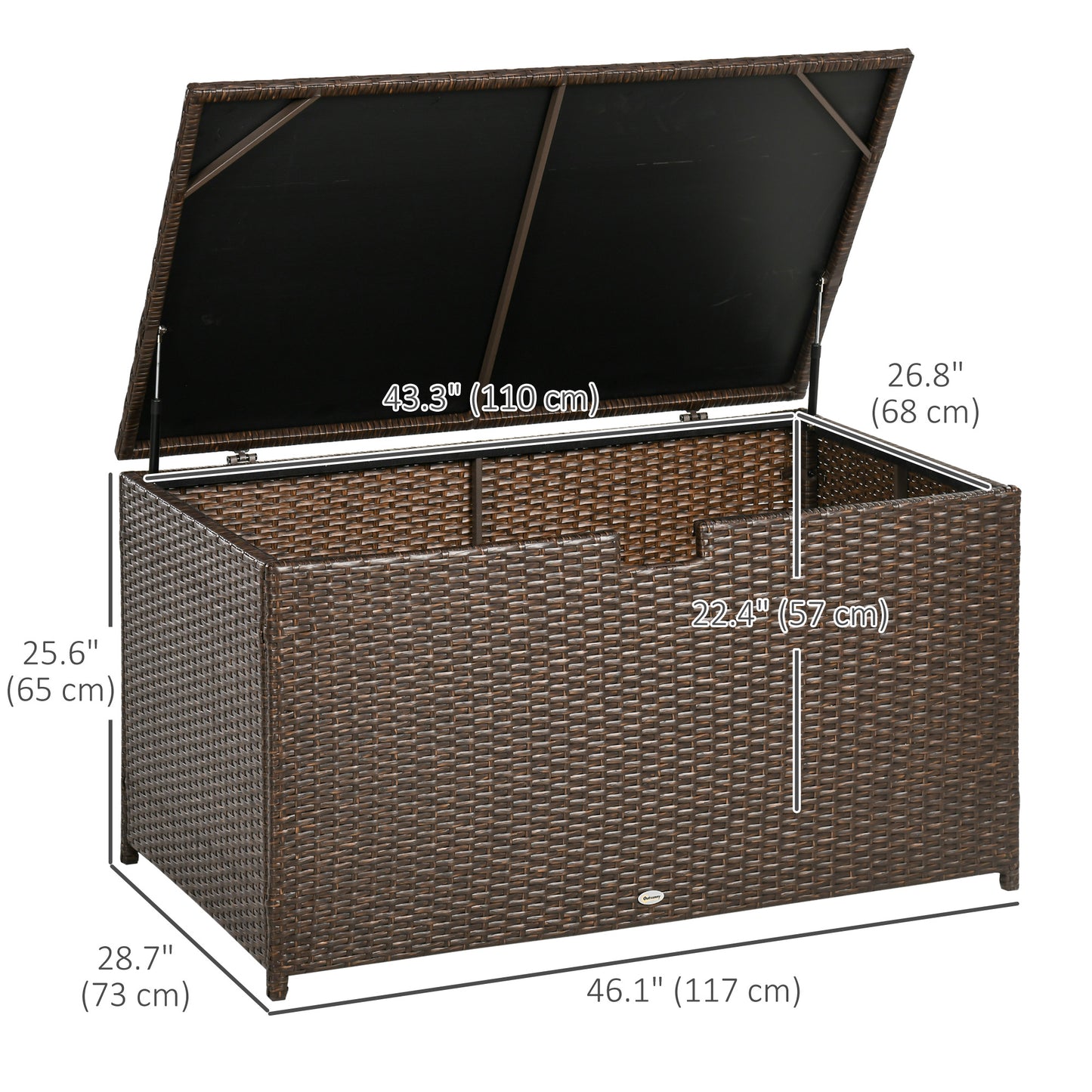 Outsunny 113 Gallon Outdoor Storage Box, Rattan Deck Box for Indoor, Patio Furniture Cushions, Pool Toys, Garden Tools, Brown