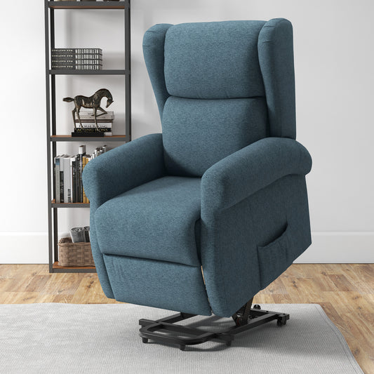 Wingback Lift Chair, Power Chair Recliner with Footrest, Remote Control, Side Pockets, Blue