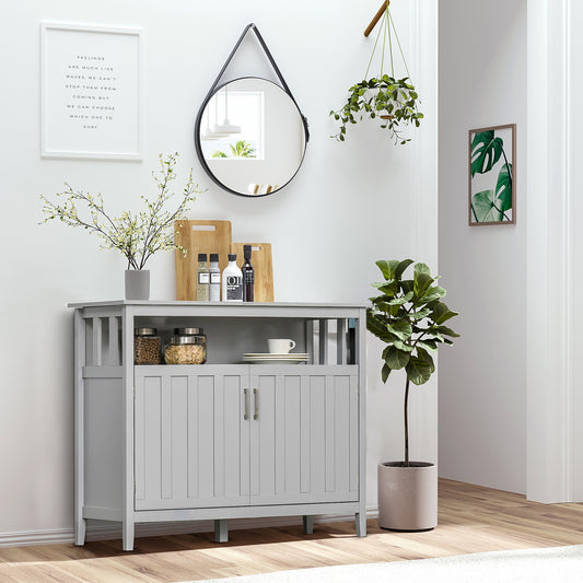 Small Sideboard Buffet Server with 2 Doors and Adjustable Shelves for Kitchen or Dining Room, in Grey