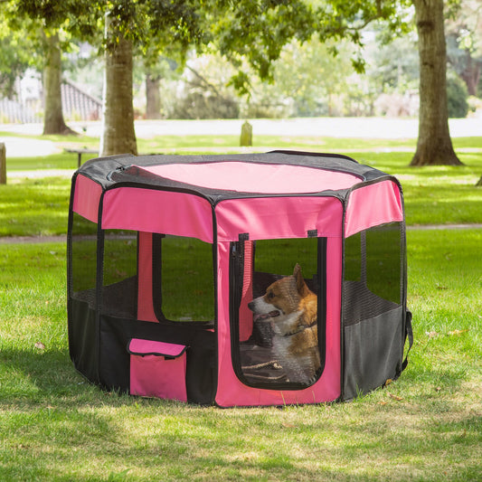 46-inch Pet Playpen Soft Exercise Puppy Dog Pen Portable Crate New Pink Carry Bag Included