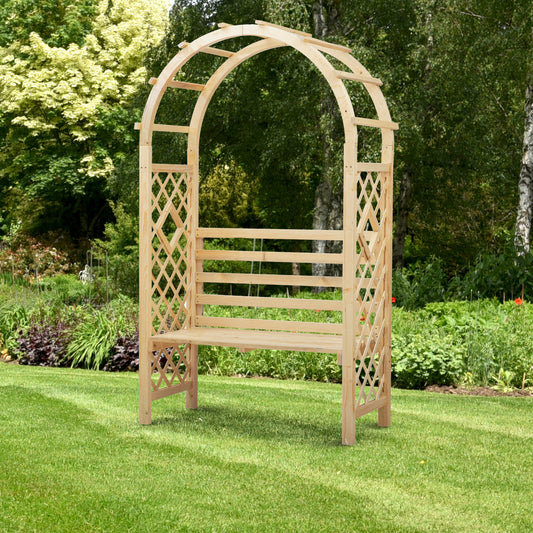 Outsunny Garden Bench with Arch Wooden Bench Trellis for Vines/ Climbing Plants for Patio Furniture, Front Porch Decor, Garden Arbor and Outdoor Garden Seating, Nature