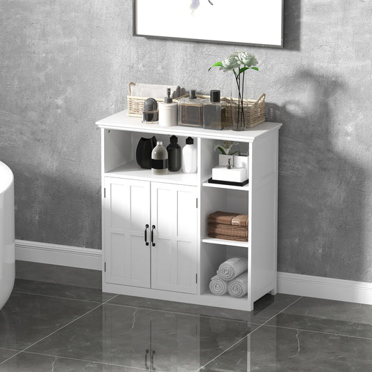 kleankin Modern Bathroom Cabinet, Freestanding Bathroom Vanities with 3 Open Shelves, Drawer and Adjustable Shelf, White