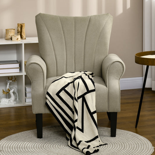 Fabric Armchair, Modern Accent Chair with Wood Legs for Living Room, Bedroom, Home Office, Beige
