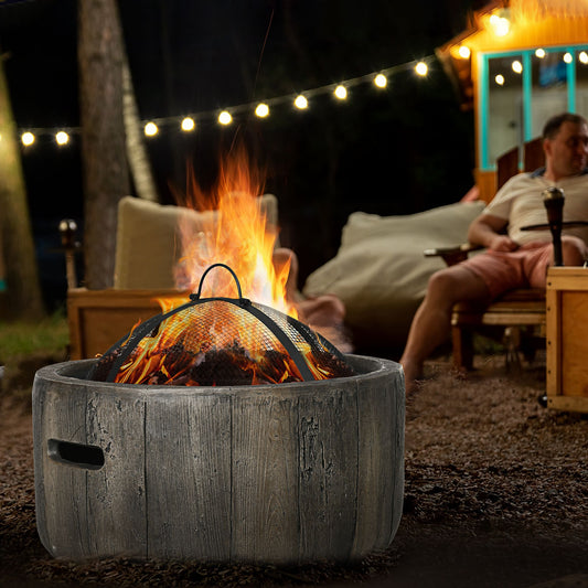 18" Metal Outdoor Fire Pit Wood Burning Fire Bowl with Spark Cover, Poker for Patio, Picnic, Backyard, Dark Brown