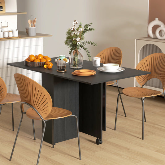 Foldable Dining Table with Storage Shelves, Drop Leaf, and Rolling Wheel