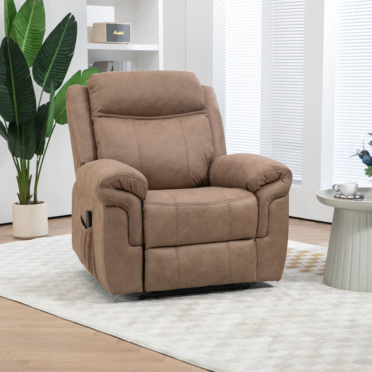 Manual Recliner Chair with Vibration Massage, Side Pockets, Microfibre Reclining Chair for Any Room, in Brown