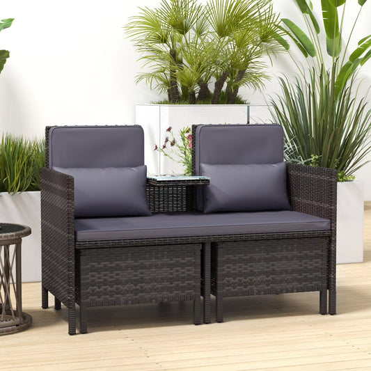 Patio Rattan Furniture, Conversation Sofa Sets, Outdoor Wicker Balcony Furniture with Middle Table and Cushion, Grey