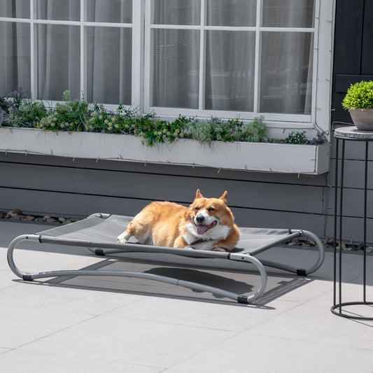 Elevated Dog Bed, Pet Cot, Steel Frame and Breathable Mesh Surface, Unique Designed Elevated Bottom, for Indoor or Outdoor Use, Grey
