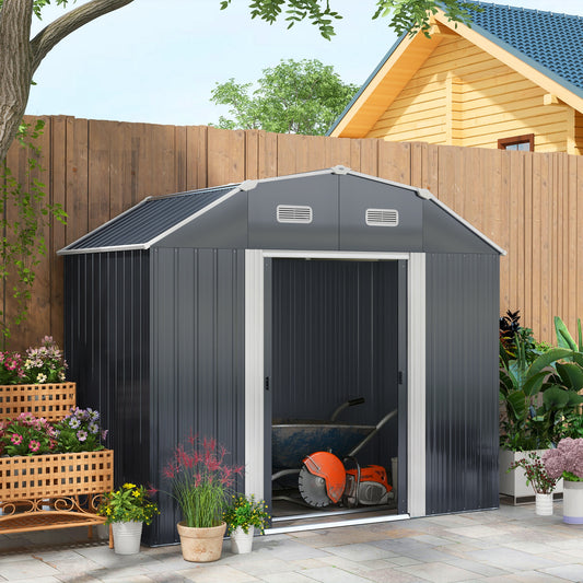 Outsunny 8' x 4' Galvanized Outdoor Storage Shed, Garden Shed with Adjustable Shelves, Double Sliding Doors and Vents