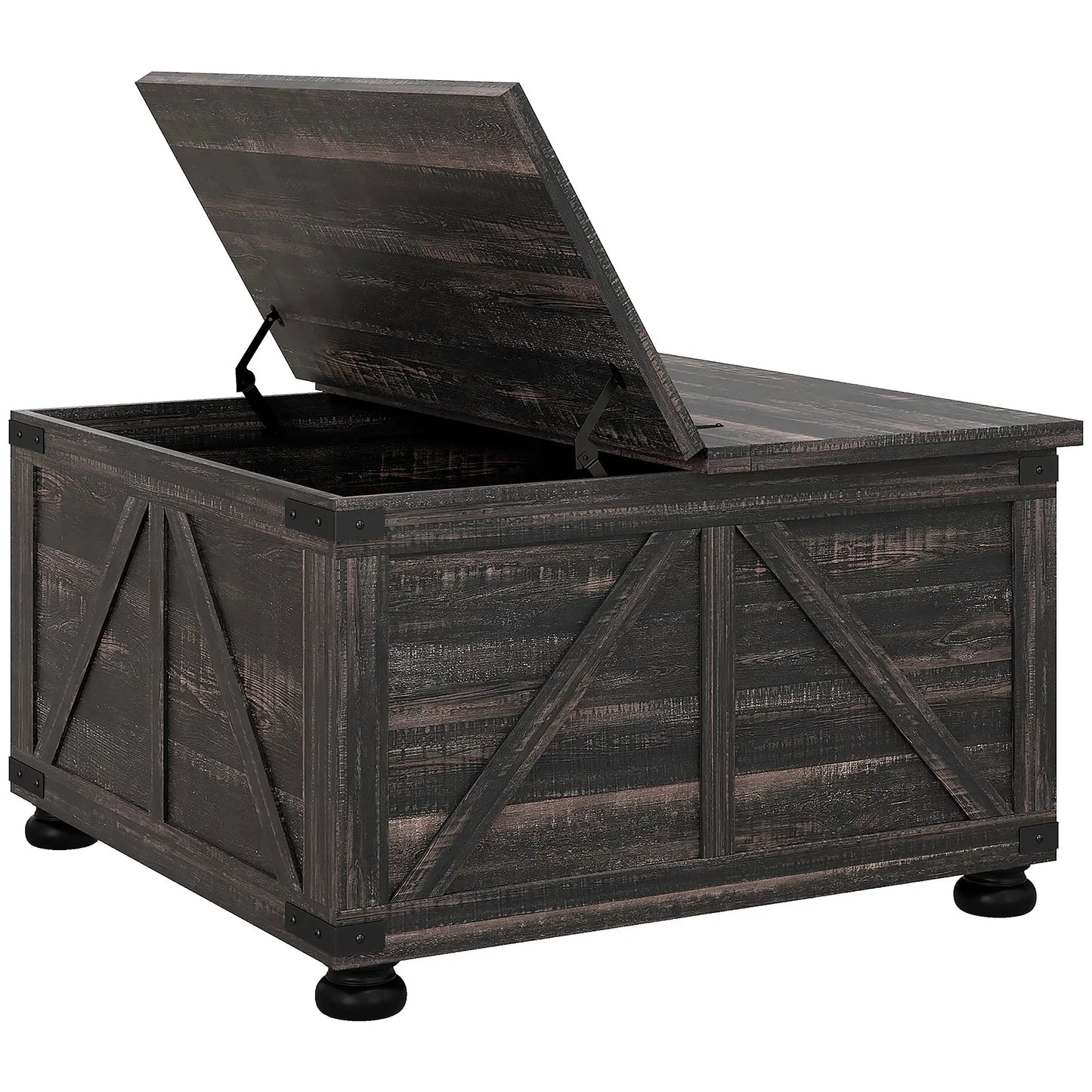 Farmhouse Coffee Table with Flip-top Lids, Hidden Storage Compartment and Wooden Legs, Distressed Brown