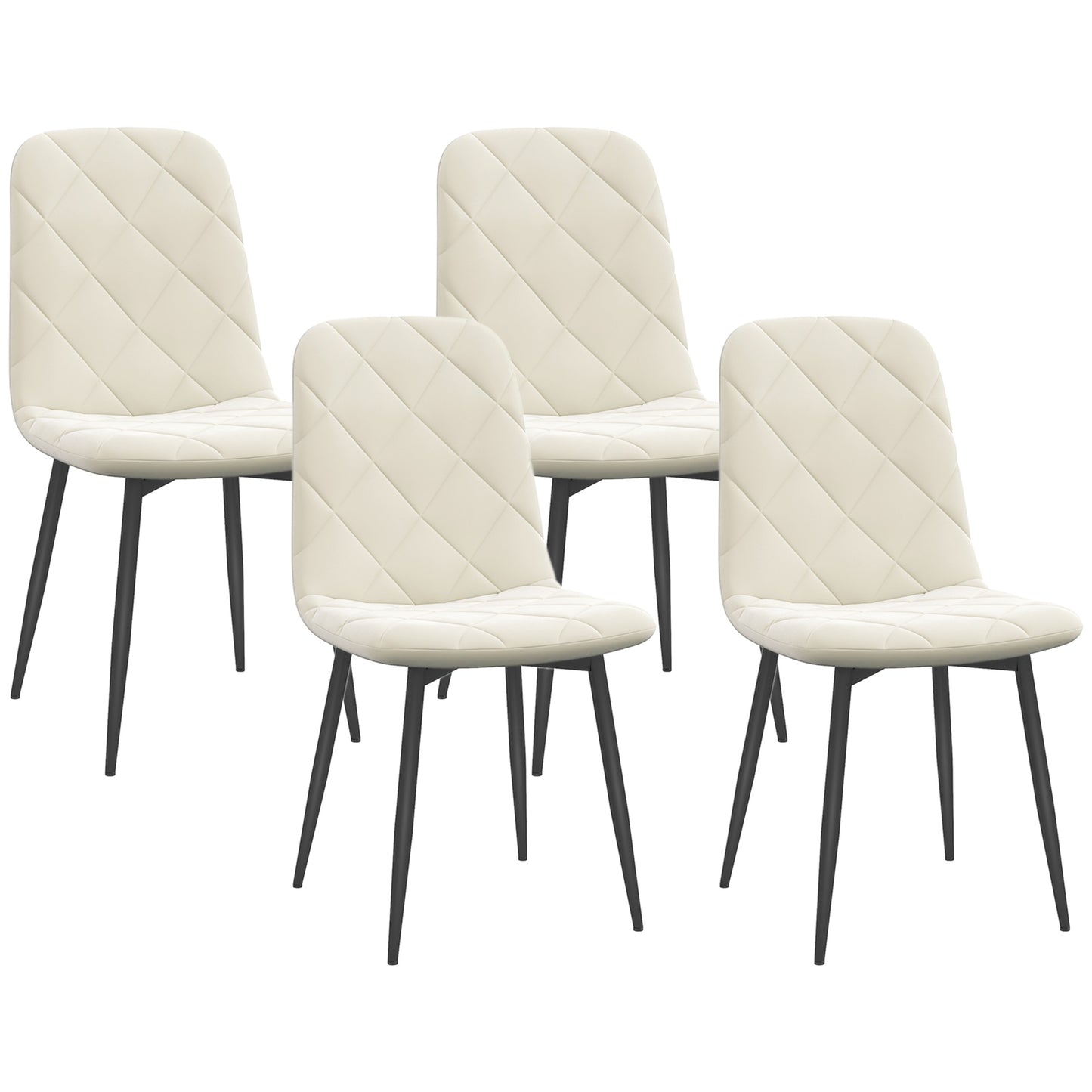 Dining Chairs Set of 4, Upholstered with Steel Legs, in Cream