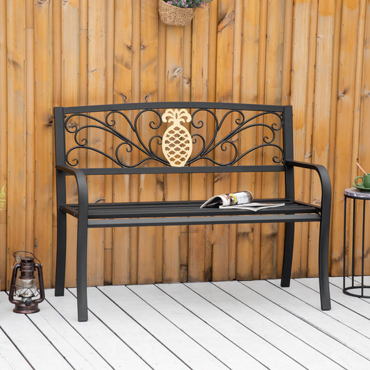 Outsunny 2 Seater Garden Bench 45" x 21.75" x 35.5" Steel Frame Loveseat for Yard, Lawn, Porch, Patio, Black and Gold