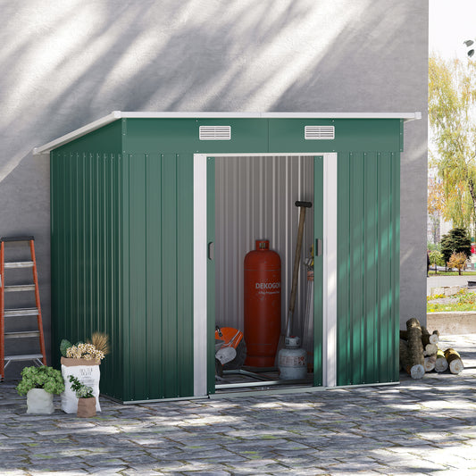 7'x 4' Metal Patio Storage Shed Garden Lockable Shed Tool Utility Storage Unit, Green