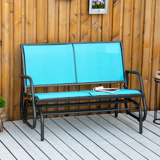 Patio Double Glider Outdoor Steel Sling Fabric Gliding Bench Garden Swing Chair Heavy-Duty Porch Rocker Garden Loveseat Blue