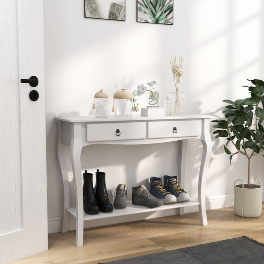 Modern Entryway Console Table with 2 Drawers and Bottom Shelf, in Ivory White