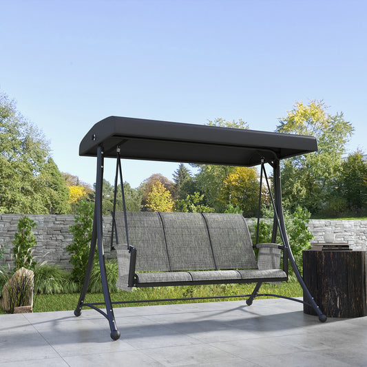 3 Person Outdoor Porch Swing Chair with Adjustable Canopy, Black