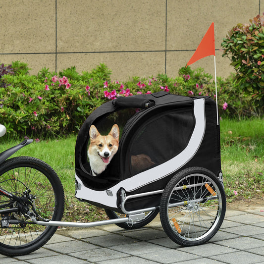 Dog Bike Trailer Pet Cart Bicycle Wagon Travel Cargo Carrier Attachment Foldable for Travel with Hitch, White
