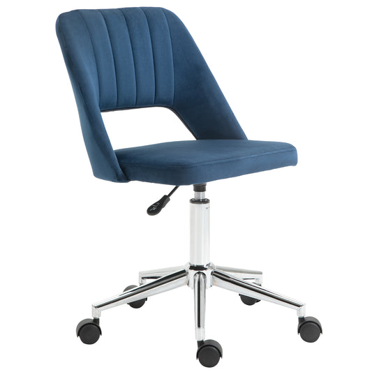 Mid Back Office Chair Velvet Fabric Swivel Scallop Shape Computer Desk Chair, Blue