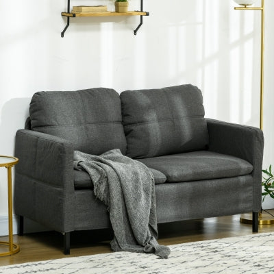 53"  Upholstered Two Seater Couch with Sturdy Steel Legs for in Grey