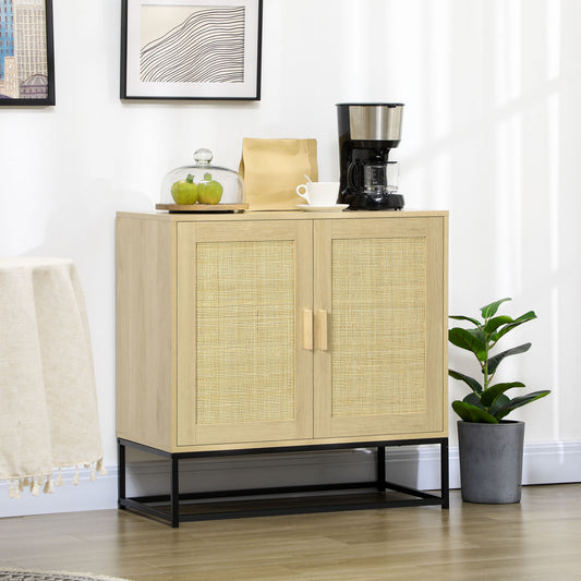 Sideboard Accent Storage Cabinet with 2 Rattan Doors Adjustable Shelf and Steel Legs for Living Room Kitchen