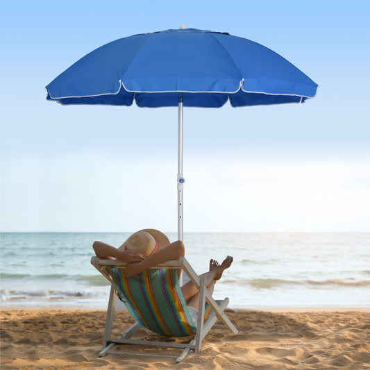 Arc. 6.4ft Beach Umbrella with Aluminum Pole Pointed Design Adjustable Tilt Carry Bag for Outdoor Patio Blue