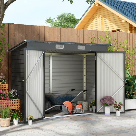 Outsunny 8 x 4FT Galvanized Garden Storage Shed, Metal Outdoor Shed with Double Doors and 2 Vents, Grey