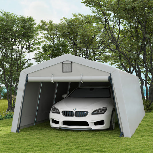 11' x 20' Portable Garage, Heavy Duty Carport Canopy with Ventilation Windows and Large Roll-up Door, Grey