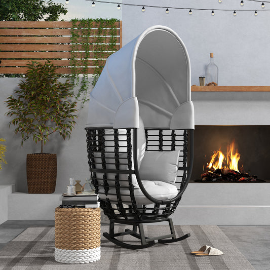 Outsunny Outdoor PE Rattan Rocking Chair with Retractable Canopy, Cushions, for Garden, Balcony, Porch, Patio, Grey