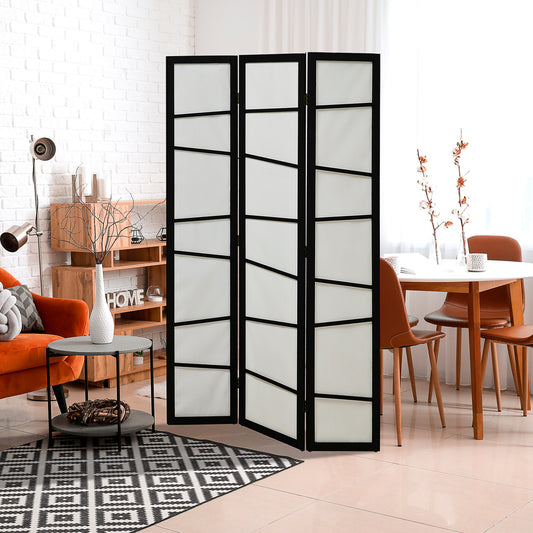 5.6ft Folding Room Divider, 3 Panel Wall Partition with Wood Frame for Bedroom, Home Office, White