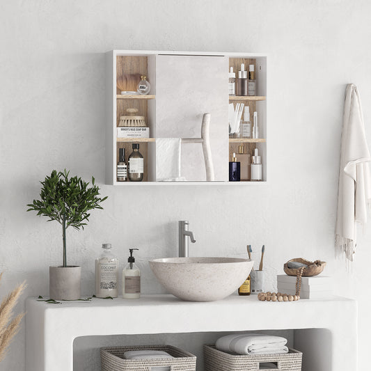 Wall-Mounted Bathroom Medicine Cabinet with Mirror, Over Toilet Bathroom Vanity Cabinet White & Oak