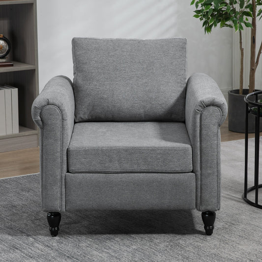 Accent Chair with Rolled Arms, Gourd-Shaped Rubber Wood Legs, Light Grey