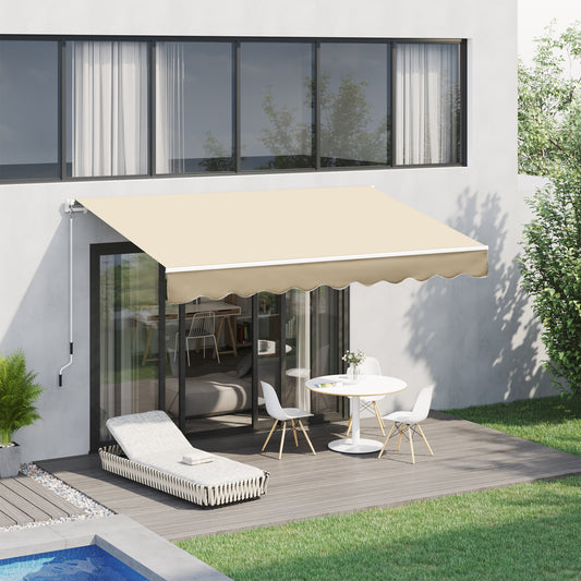 Outsunny 10x8ft Manual Retractable Patio Awning Sun Shade Outdoor Deck Window Door Canopy Shelter w/ PU Coating Aluminum Frame Beige