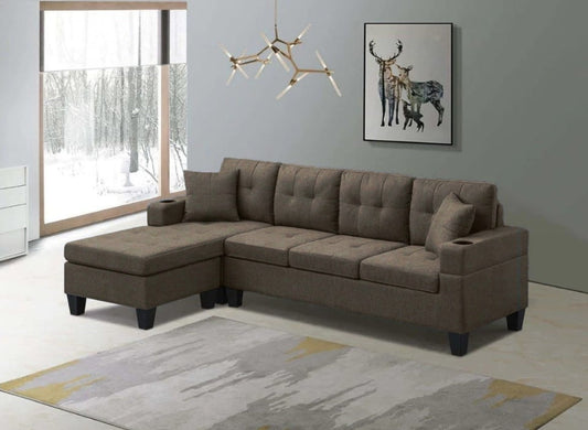 7052 BROWN FABRIC REVERSIBLE SECTIONAL