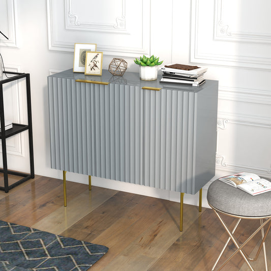 Modern Storage Cabinet Sideboard  with Gold Legs for Living Room Dining Room or Hallway Grey