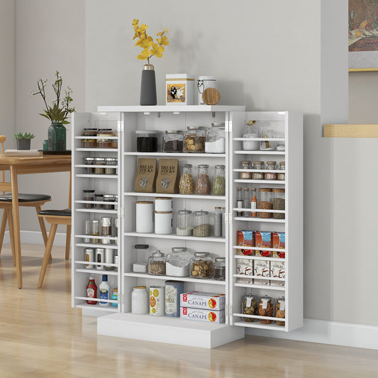 Freestanding Kitchen Pantry Storage Cabinet Kitchen Cabinet with 5-Tier Shelf 12 Spice Racks Adjustable Shelves White