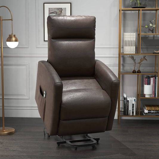 Power Lift Recliner Chair with Remote Control Side Pocket in Brown