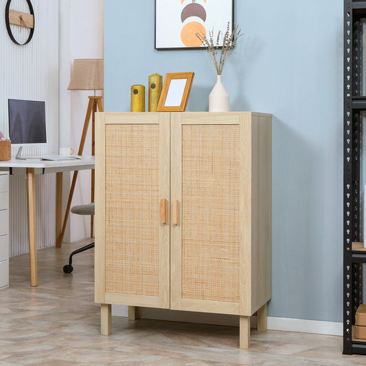 Boho Storage Cabinet, Kitchen Cabinet with Rattan Doors and Adjustable Shelf, Cupboard Organization, Natural