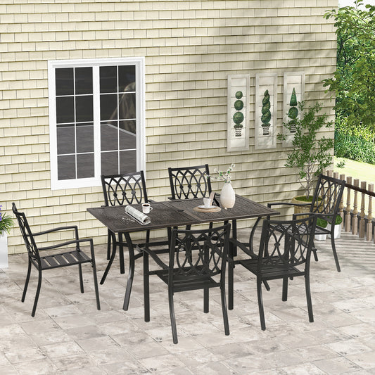 7 Pieces Outdoor Dining Set for 6 with Stackable Chairs with Wood Grain Top, for Garden, Patio, Backyard, Brown