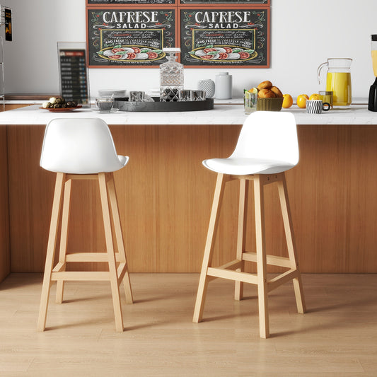 Bar Height Stools Set of 2, PU Leather Upholstered Stools for Kitchen Island, Modern Bar Chairs with Backs, White