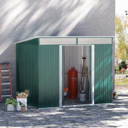 6' x 8.5' Outdoor Metal Garden Shed Utility Tool Storage Steel Backyard House, Dark Green