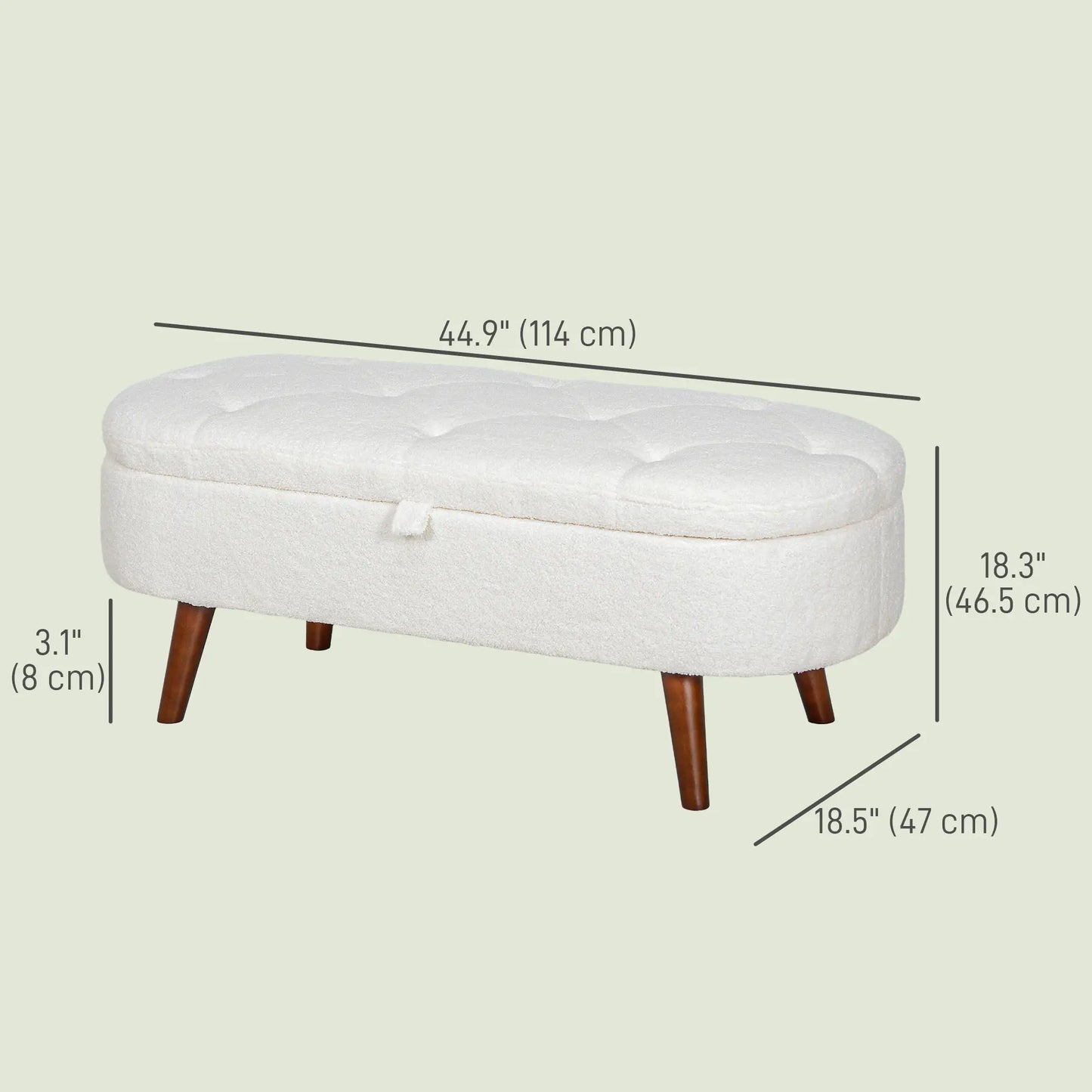 Boucle Bedroom Bench with Storage, Tufted Teddy Fleece Storage Ottoman Bench with Wood Legs for Living Room, White
