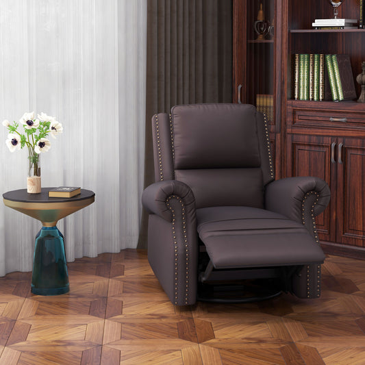 Swivel Recliner Chair, PU Leather with Thick Padded Back and Seat in Brown