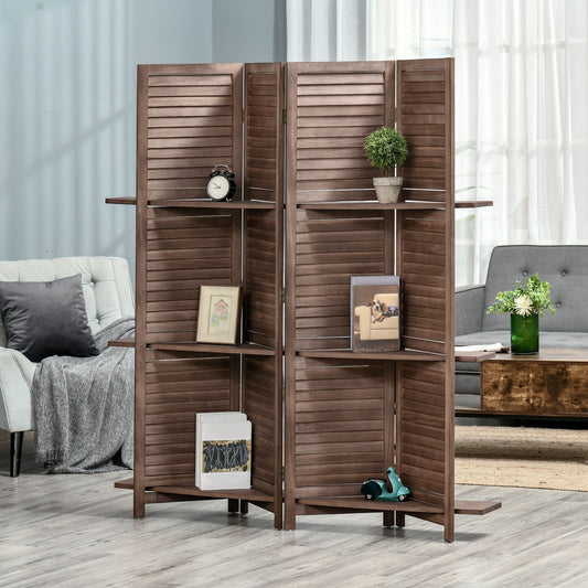 5.6' 4 Panel Room Divider, Folding Wall Divider, Indoor Privacy Screen for Home Office, Walnut Brown