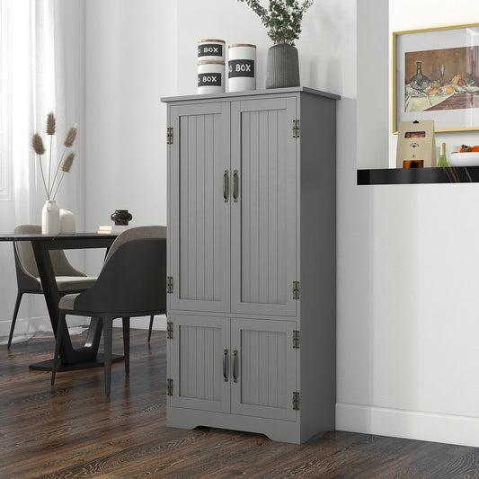 4-Door Storage Cabinet Multi-Storey Large Space Pantry with Adjustable Shelves Grey