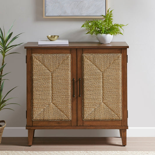 Handcrafted Natural Seagrass Woven Door Cabinet
