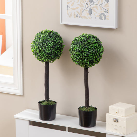 2ft Artificial Plants Boxwood Ball Trees Set of 2 Fake Trees in Pot for Indoor Outdoor Green