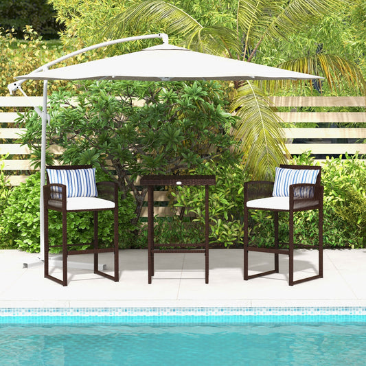 3-Piece Wicker Bar Set, Patio Bar Table Chair with Cushions, for Poolside, 25.2" x 19.3" x 37", White