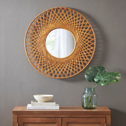 Handmade Woven Bamboo Wall Mirror Art Decor