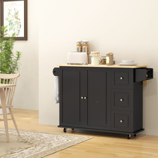 Kitchen Island on Wheels, Drop Leaf and Drawers