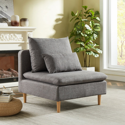 Armless Fabric Rectangle Straight Leisure Sofa in Grey